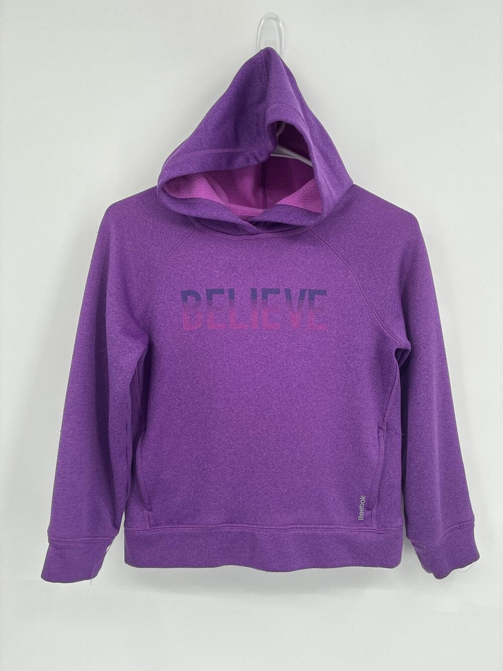 Reebok Purple Believe Pullover Hoodie Sweatshirt Pocket Girls size Small